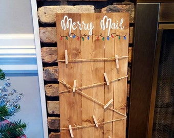 Merry Mail Card Holder Sign~Merry Mail~Reclaimed Pine Wood~Christmas Card Holder~Christmas Card Display~Christmas~Card Display~Holiday Cards