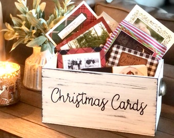 Christmas Card Holder, Farmhouse Style Christmas Card Display, Rustic Crate Holiday Home Decor